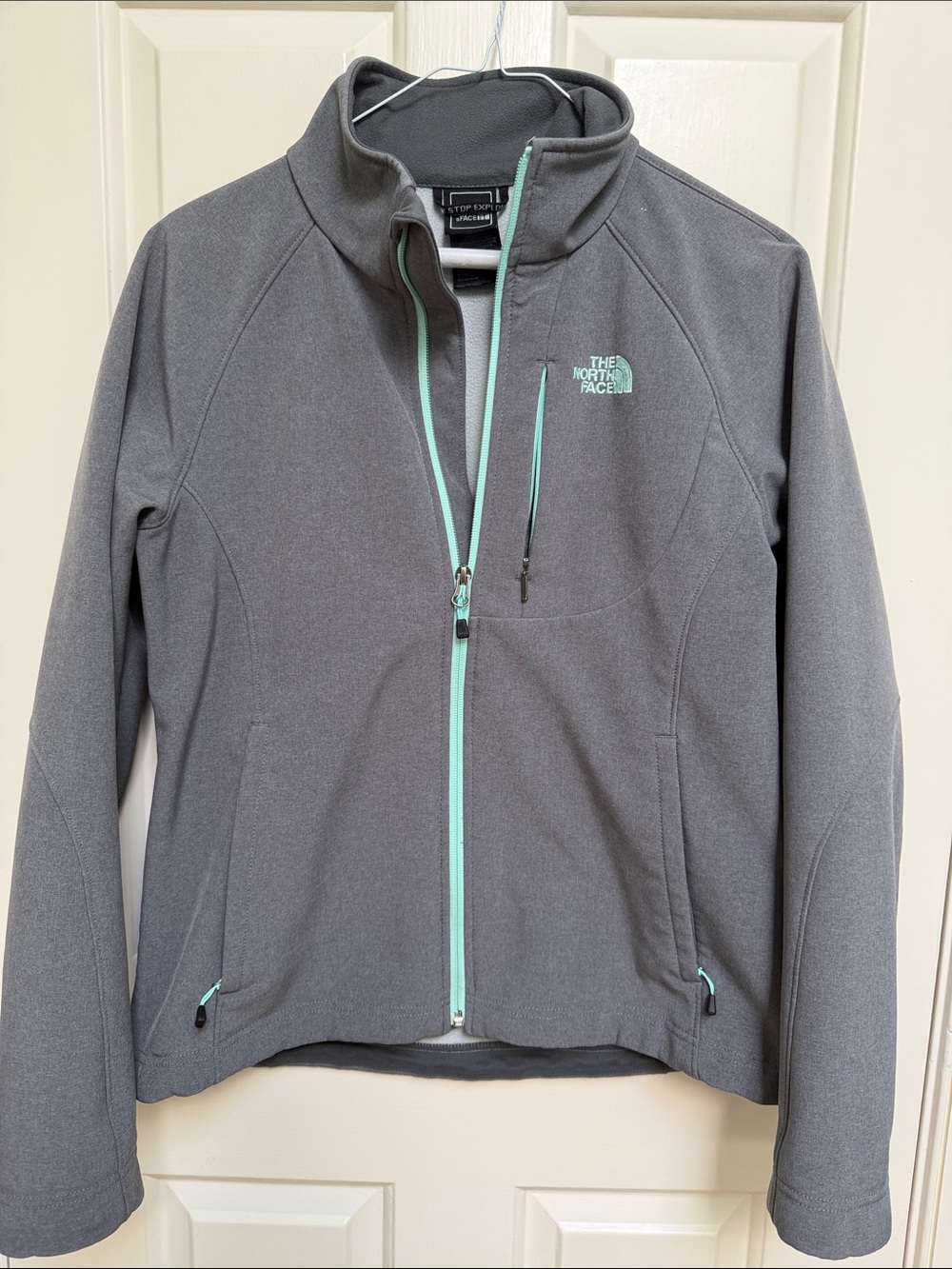 The North Face sz M gray coat with mint trim - fleece lined